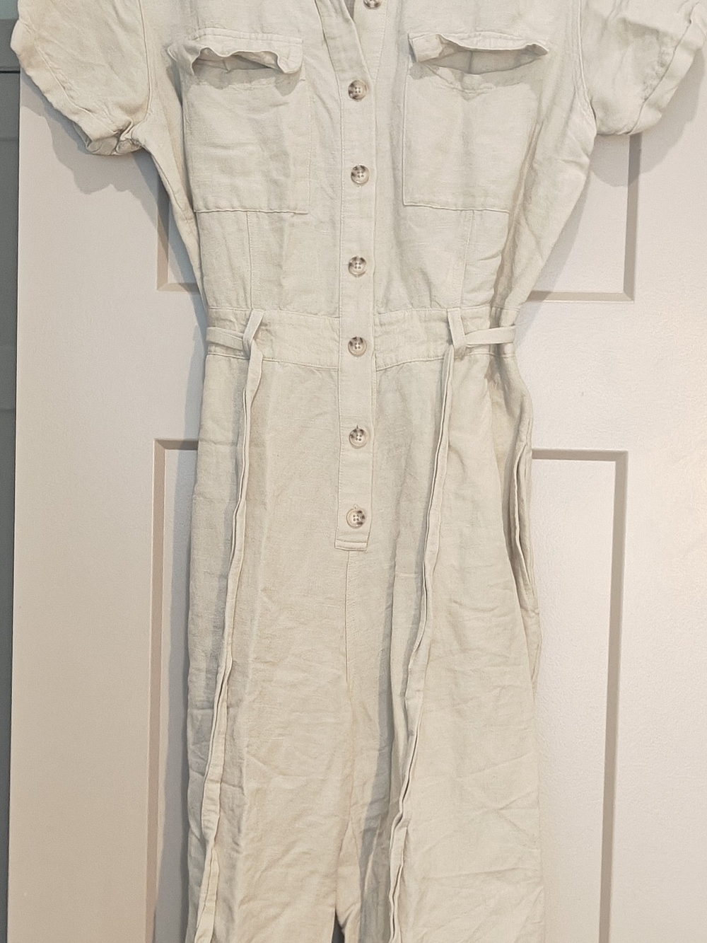 Rails Cream Button-Front Linen Jumpsuit